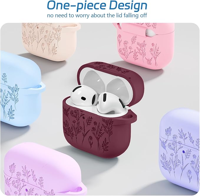 for Airpods 4 Case, Ekoonpft Flower Engraved Cases for Apple AirPods 4th Generation 2024, Soft Silicone Cover for Women Girly with 3-in-1 Cleaning Kit & Keychain, Anti-Scratch, Shockproof
