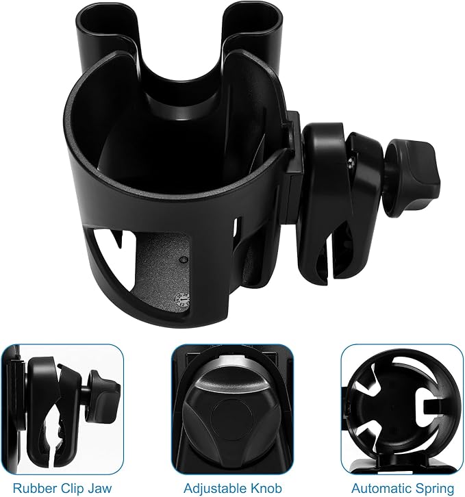 Accmor Stroller Cup Holder with Phone Holder, Universal Cup Holder for Walker Wheelchair Bike, 360° Rotatable Stroller Cup Holder Attachment Accessories for Walker, Wheelchair, Scooter