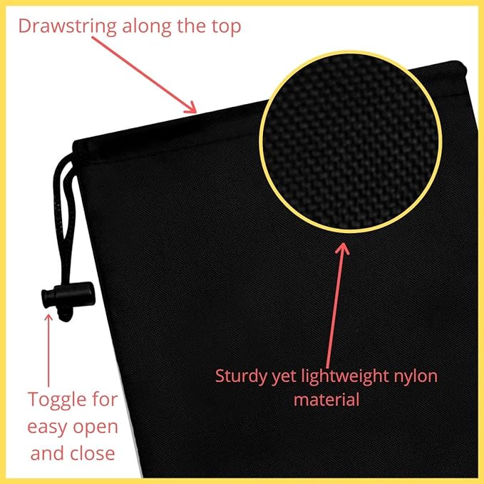 PALTERWEAR Drawstring Pouch with Toggle (6 x 8 Inch - 12 Pack - Black) Nylon Cinch and Ditty Bag for Travel, Office and Storage