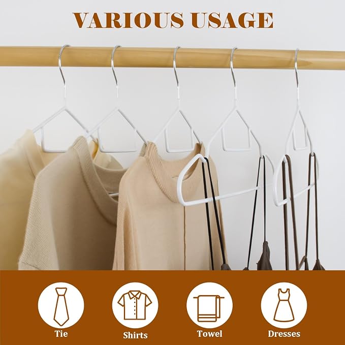 Clothes Hangers 20Pack,White Metal Hangers with Tie Bar,Non-Slip Heavy Duty Hanger with Shoulder Notches for Dress and Camisole,Space-Saving Shirt Hanger（White）