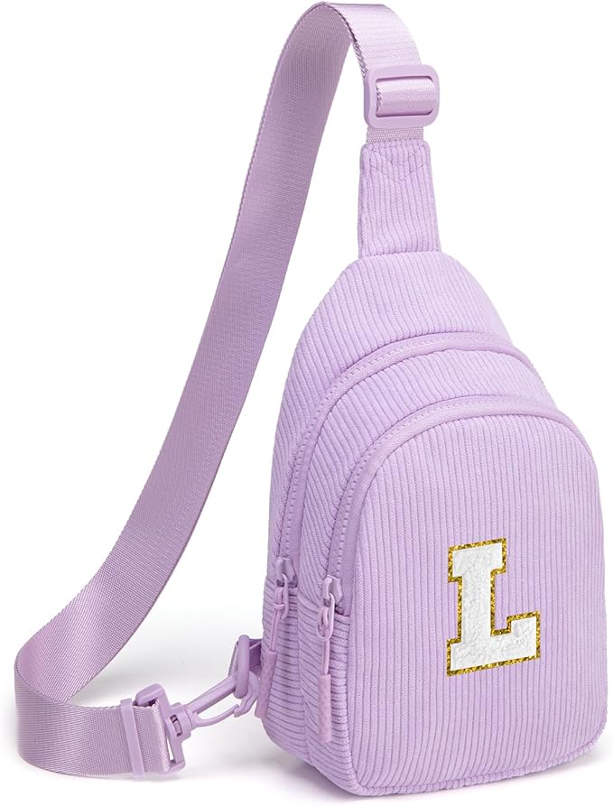 Viverte Small Corduroy Sling Bag Initial Crossbody Bag Fanny Pack for Girls Personalized Birthday Gifts for Teen Girls Gifts