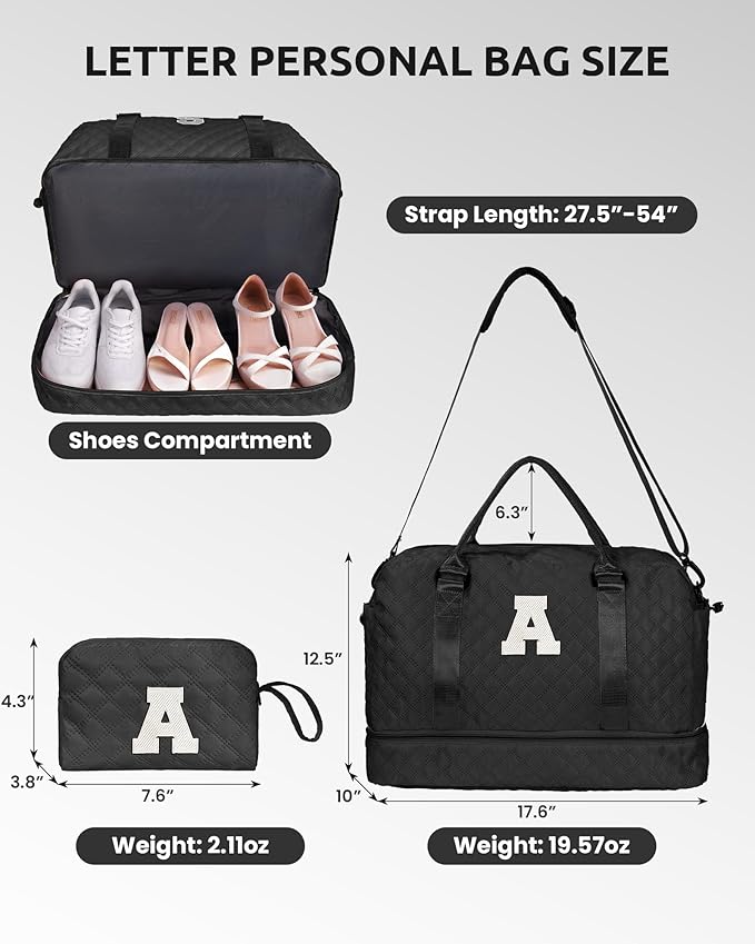 Granddaughter Initial Duffle Bag with Shoe Compartment, Personalized Weekender Overnight Travel Bag, Letter Gift for Her