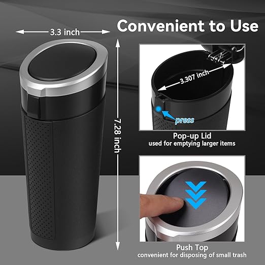 Car Trash Can Bin with Lid - 2 Packs Mini Car Garbage Can Cup Holder-Silver Small Leakproof Vehicle Trash Garbage Can Bin-Automotive Car Organizers and Storage for Back Seat SUV Truck Accessories