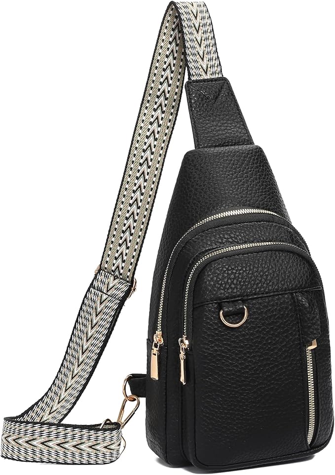 GAEKEAO Sling Bag for Women Vegan Leather Crossbody Bags Travel Fanny Pack Chest Bag Purse with Adjustable Wide Guitar Strap