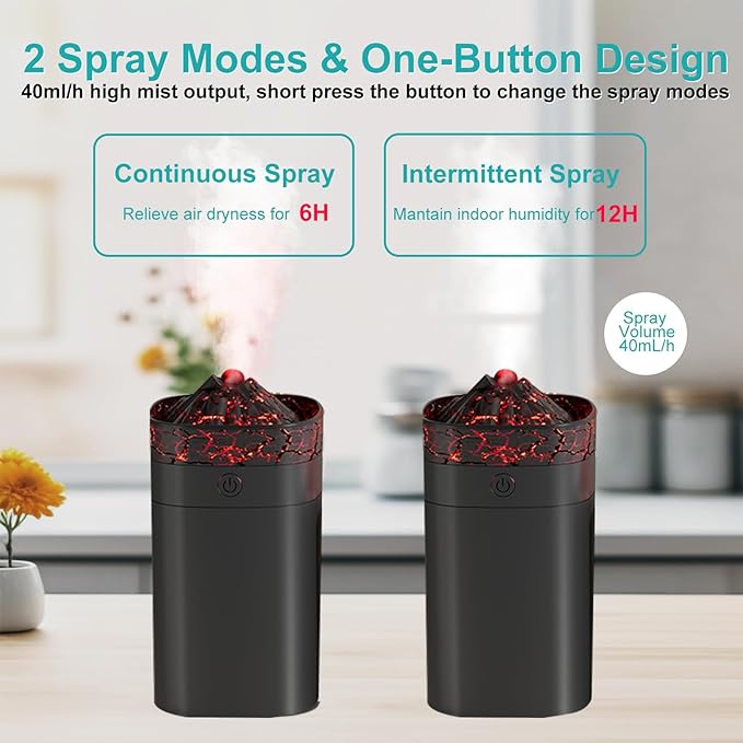 Portable Small Humidifier, 400ml Cool Mist Humidifiers for Bedroom, USB Powered Desktop Humidifier with Light for Car, Office, Travel, Plants, Auto Shut-Off, 2 Mist Modes, Super Quiet, Black-Crackle