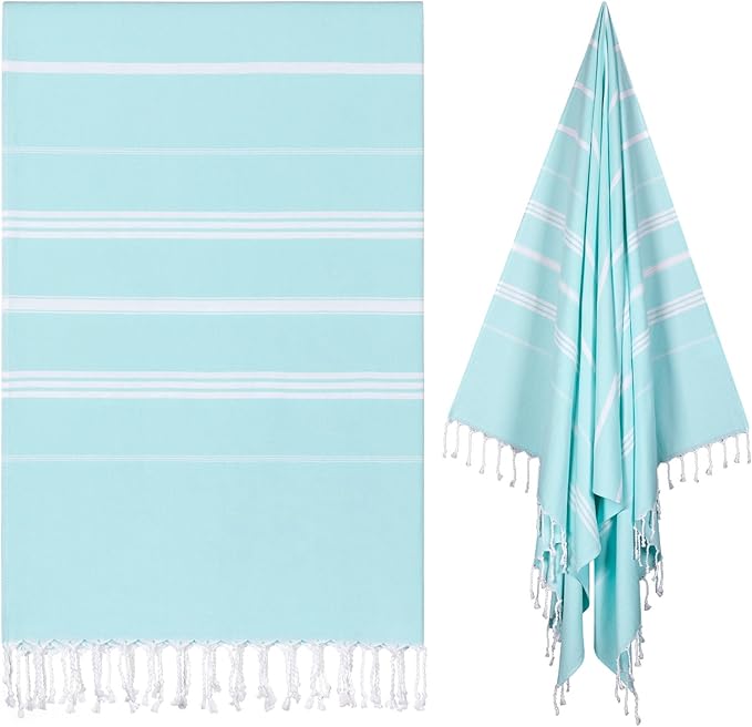 cabanana Turkish Beach Towel Oversized - 40"x70" Quick Dry Sand Free Thin Beach Towels for Adults,Extra Large Cotton Lightweigh Travel Towel for Beach Accessories (New Aqua)