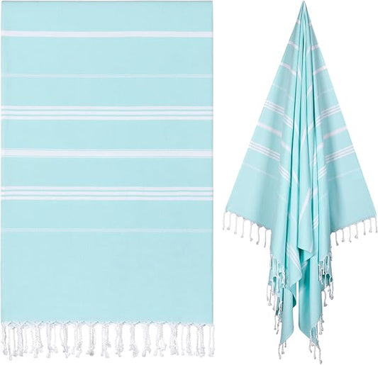 cabanana Turkish Beach Towel Oversized - 40"x70" Quick Dry Sand Free Thin Beach Towels for Adults,Extra Large Cotton Lightweigh Travel Towel for Beach Accessories (New Aqua)