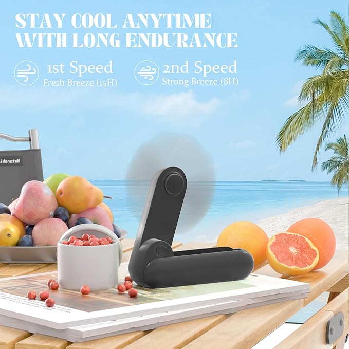 Lerat Portable Handheld Fan, 2 IN 1 Mini Hand Fan, Battery Operated [8-15 Working Hours], USB Rechargeable Personal Foldable Fan for Indoor, Small Pocket Fans Travel Essentials for Outdoor (Black)
