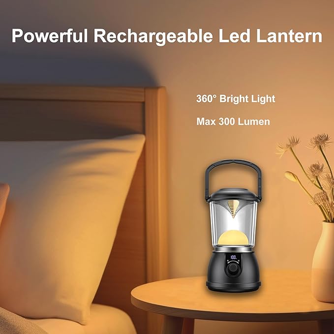 Camping Lantern Rechargeable, 300 Lumen Camping Lantern, Lanterns for Power Outages Lantern Camping Lights & Lanterns USB C 5V/2A IPX5 Waterproof for Outdoor Fishing Emergency