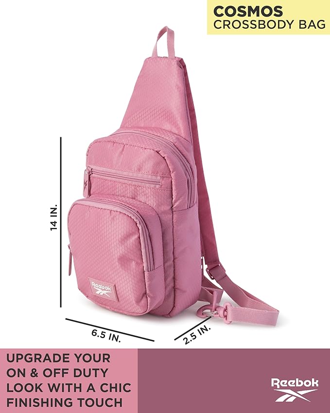 Reebok Unisex Crossbody Bag - Convertible Compact Durable Cross Body Bag for Women and Men - Gym and Travel Essentials, Size One Size, Cosmos Rose