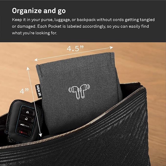 UT Wire Pocket for Airpods Snap & Store Wireless Bluetooth Earbud and Charger cable Travel Pouch, Black