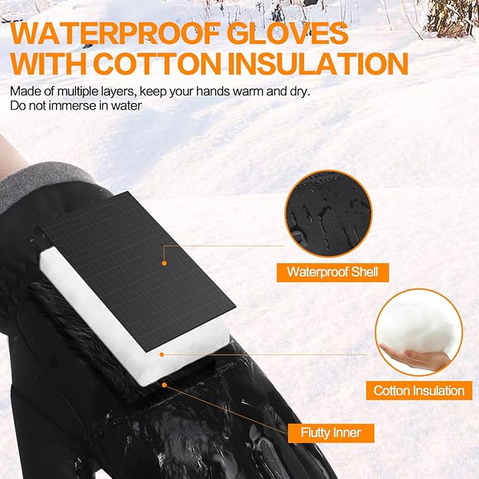 FEWTUR Winter Waterproof Gloves for Women and Men - Thermal Gloves with Touchscreen Fingers, Warm Gloves for Running, Bike and Hiking Cold Weather