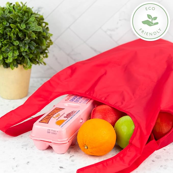 Masirs Reusable Grocery Bag (10-PACK | COLORS) - Reusable Ripstop Bags - Large, Strong Eco Friendly Bags - Foldable Shopping Bag - For Kitchen, Grocery & More - Packable Shopping Bag