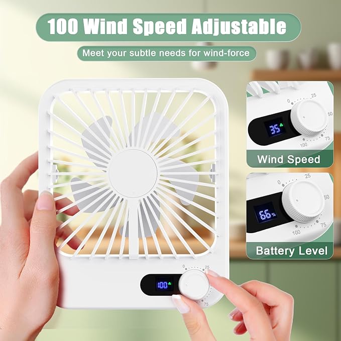 Travel Fan for Sleeping, 6.8" Small Portable Fan Rechargeable Battery Powered, 100 Speeds Personal Mini Desk Fan for Office Bedroom, Cruise Ship Beach Vacation Travel Essentials, White