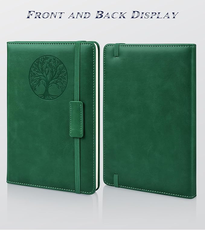 Biuwory Blank Journal Notebook for Women Men, Hardcover Leather Sketchbook 5.7"×8.3", 140 Pages Unlined Sketch book for Drawing, Writing, Travel, School & Work, Journaling Notebooks (Green)