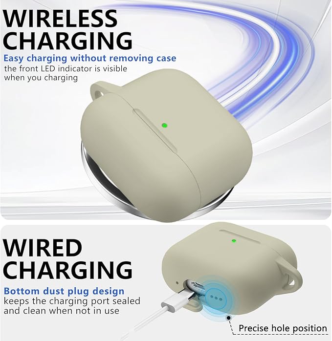 Ljusmicker for AirPods 4 Case 2024 with Cleaner Kit,Soft Silicone Protective Cover for Apple AirPods 4th Generation Cases for Women Men,for AirPod 4 Case Accessories with Keychain-Khaki