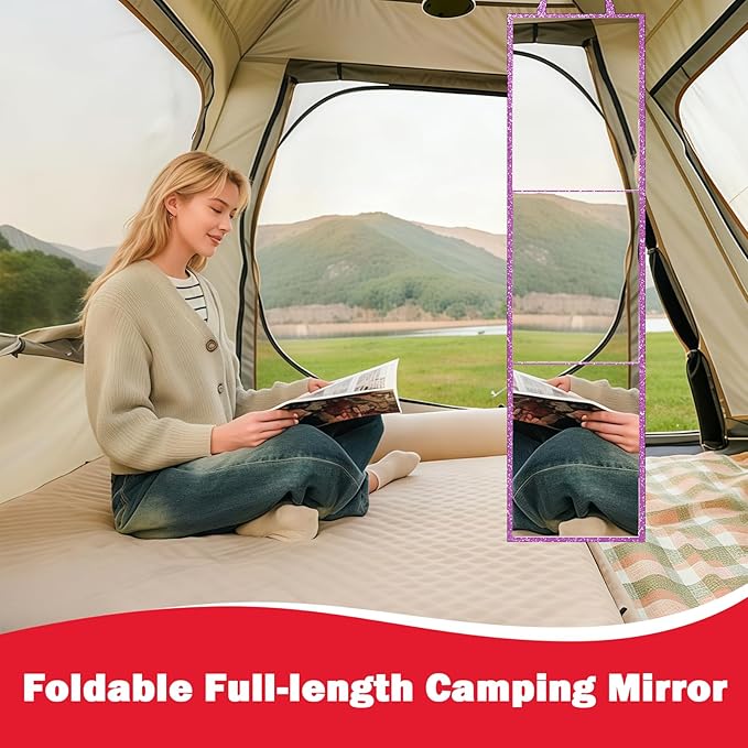 Foldable Full Length Mirror, 2 in 1 Hangable & Tabletop Acrylic Mirror, Portable Travel Mirror with Handle for Dance Bedroom Wardrobe Stage Makeup Checks Camping Outdoor Use (47" x 12.5", Tri-Fold)