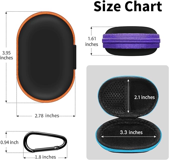 Earbud Case Portable EVA Carrying Case Storage Bag Cell Phone Accessories Organizer with Carabiner for Wireless/Bluetooth Headphones, SD Memory Card, Camera Chips(Oval, 5 Pack)