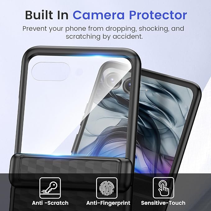 VEGO for Motorola Razr 2026/2025/2024 Case, with Built-in Screen Protector [Hinge Protection][Anti-Scratch & Anti-Slip] Full Body Protective Shockproof Case for Moto Razr 2024/2025/2026-Cube Black