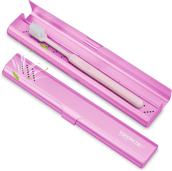 Toothbrush Case Cover for Traveling, Aluminum Toothbrush Holder for Manual Toothbrush + Mini Toothpaste, Portable Tooth Brush Storage Box for Camping Business Trip-Pink (1 Pack)