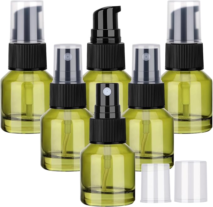 Segbeauty 6pcs 0.5oz Glass Liquid Travel Containers of 3pcs Lotion Pump Bottle Dispenser, 3pcs Empty Spray Bottle, 15ml Refillable Mini Travel Bottles for Cosmetics, Small Pump Container for Liquids