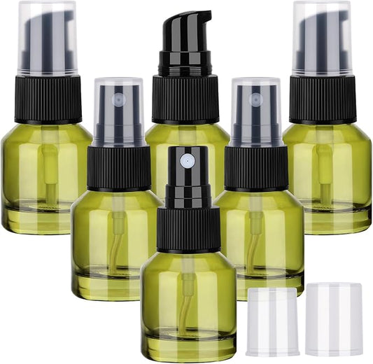Segbeauty 6pcs 0.5oz Glass Liquid Travel Containers of 3pcs Lotion Pump Bottle Dispenser, 3pcs Empty Spray Bottle, 15ml Refillable Mini Travel Bottles for Cosmetics, Small Pump Container for Liquids