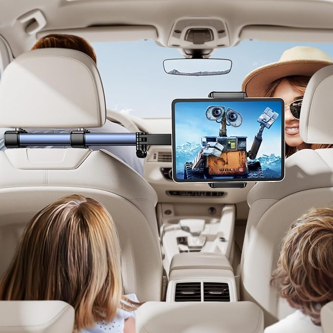 Tryone Headrest Tablet Holder for Car Accessories : [18.11-inch Long Arm] 3-in-1 Backseat Tablet Holder for Kids Road Trip Compatible with iPad Switch Smartphones & Tablets or Other 4.7-13" Devices