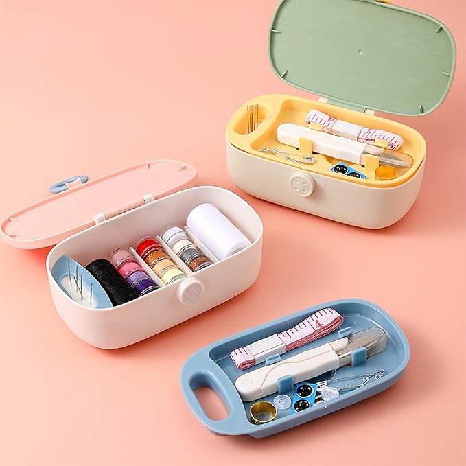 WANSHUNLMI Pink Sewing Kit, 140Pcs Family Travel Sewing Project Kit Portable Small Traveler Sewing Supplies Repair Kit Thread Accessories DIY Sewing Supplies Organizer Box (Pink Sewing Kit)