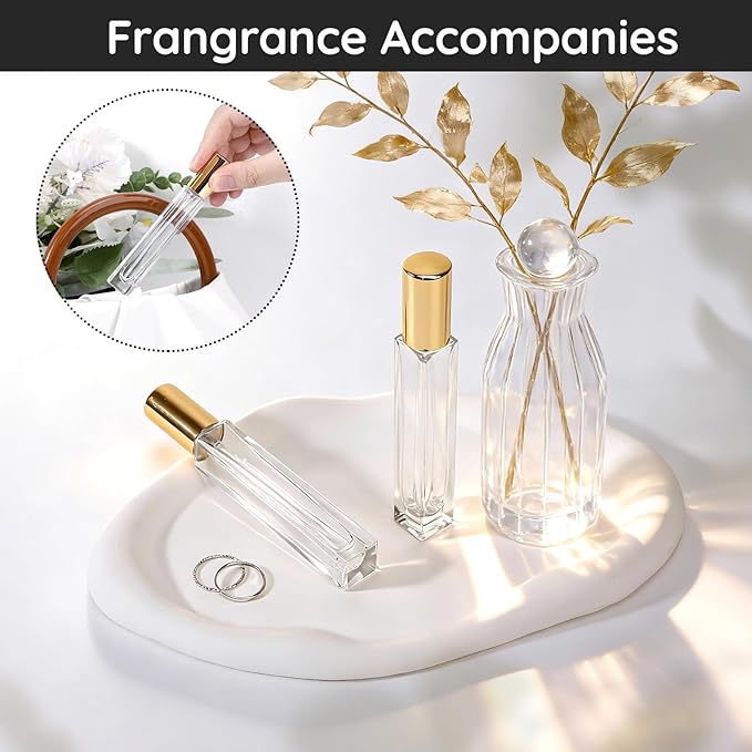 Segbeauty 0.34oz Clear Glass Fine Mist Sprayer for Perfume Refill, 10pcs Mini Empty Glass Perfume Spray Bottle with Gold Cap, 10ml Refillable Travel Cologne Bottles, Small Liquid Cologne Atomizer Set