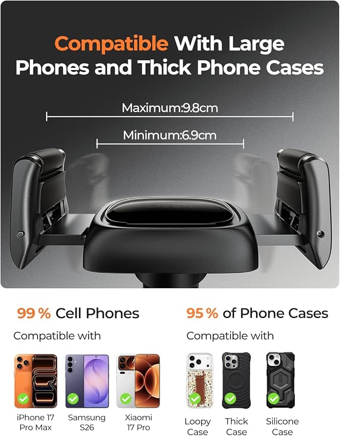 LISEN Suction Phone Mount for Car, [Ultra Suction & 95% Cases Friendly] Car Phone Holder Mount Vacuum Dashboard Phone Holder, Car Cell Phone Holder for iPhone 17 16 15 14 Pro Max Air Galaxy S26 S25