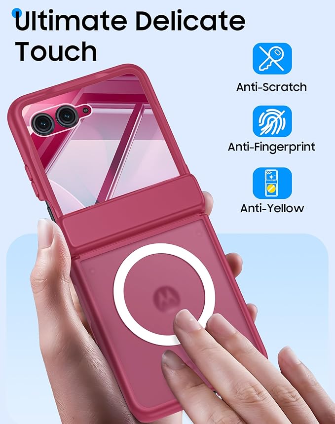 Magnetic for Motorola Razr Ultra 2026/2025 Case,Hinge Protection, Screen Protector, Compatible with MagSafe, Translucent Frosted, Shockproof Slim Cover for Razr Ultra 2026/2025-Rose Red
