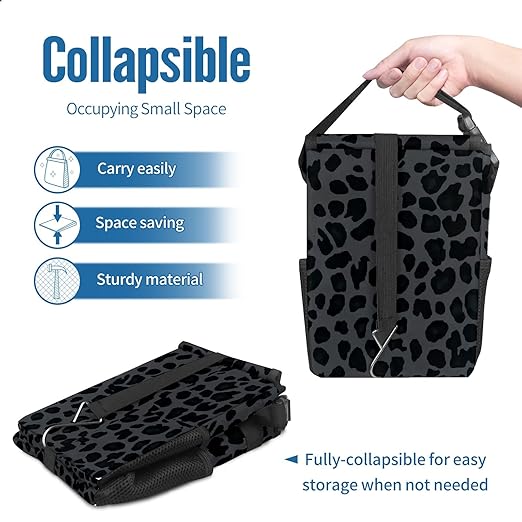 Car Trash Can – Multi-Purpose, Lightweight and Portable with Durable Water-Resistant Coating, No Installation Required, Practical and Ample Capacity, Variety of Colors.Black Leopard Print
