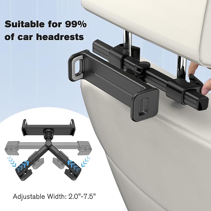 Fintie Car Headrest Tablet Holder - [360 Degree Rotating] Adjustable Mount for iPad, Road Trip Essentials for Kids Adults Fits for iPad Pro, Air, Mini, iPhone, Galaxy Tab, 6-13" Devices, Black