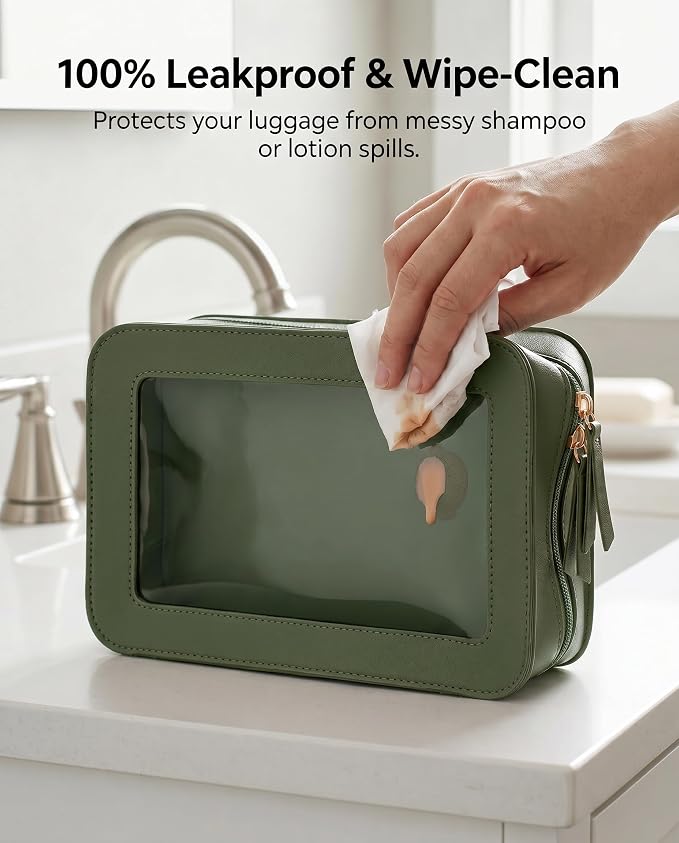 LETGO Clear Makeup Bags, TSA Approved Toiletry Bag with Zipper, Clear Makeup Organizer Fit Carry-on Travel Essentials,Clear Cosmetic Bags for Women Men (C-Green)