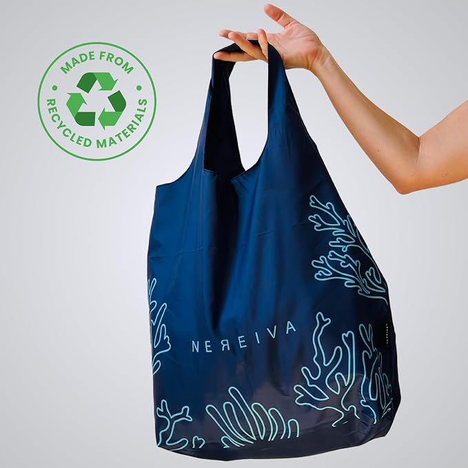 4 Pack Strong Reusable Grocery Bags Foldable into Tiny Pouch with Carry Case – Multi-Color bags makes Travel or Shopping Sorting Easy, Holds 55lbs, Washable, Durable, Packable