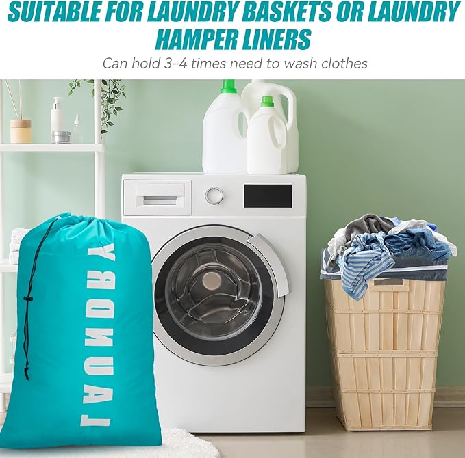 Isink Laundry Bag,2 Pack Travel Laundry Bags for Dirty Clothes,Large Laundry Bags for Camping & Traveling,Dirty Clothes Travel Bag,24" x 36" (Cyan + Gray)