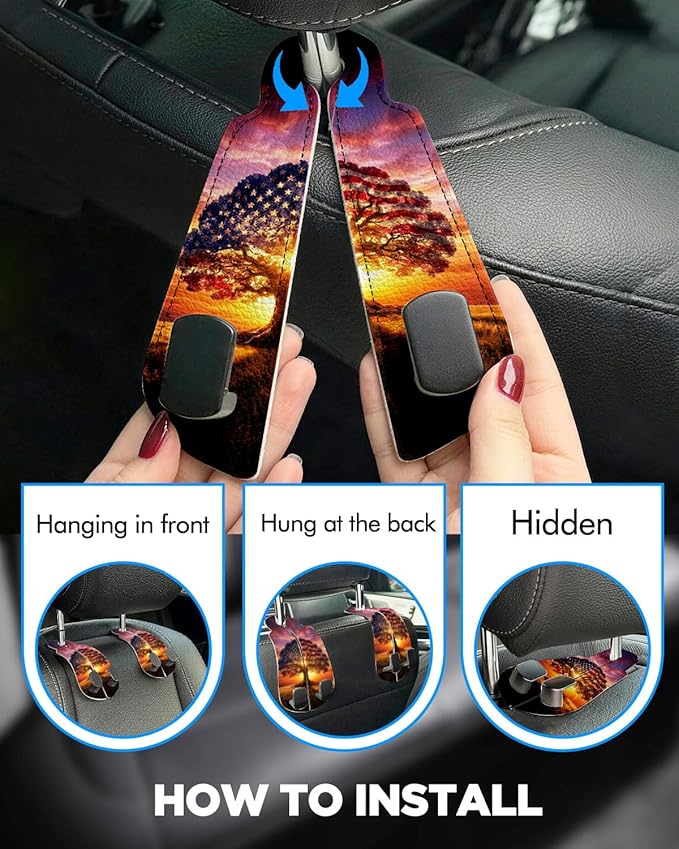 WOCOCN Purse Holder for Car, 2 Pack Heavy Duty Purse Hanger for Car, PU Leather Car Seat Hooks for Purses and Bags, Cute Tree Headrest Organizer for Handbags & Backpacks