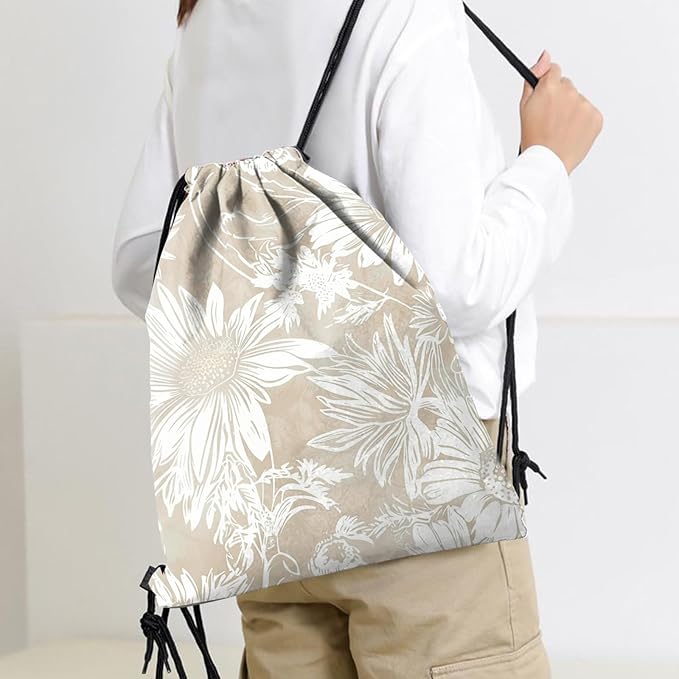 Drawstring Backpack Draw String Sports Bags for Gym Travel Beach Waterproof Cute Sackpack Men Women (13"×17")-Golden Sunflower