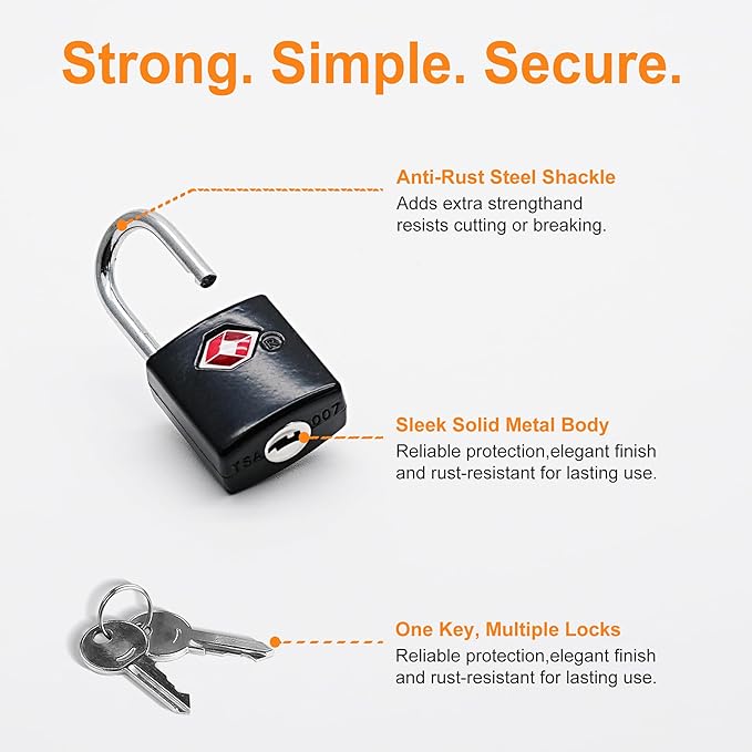 TSA Locks for Luggage with Keys, Luggage Locks TSA Approved 4 Pack, International Travel Essentials, Small Padlock with Key, Mini Padlock for Suitcase, Backpack, Bag, Zipper, Case, Box