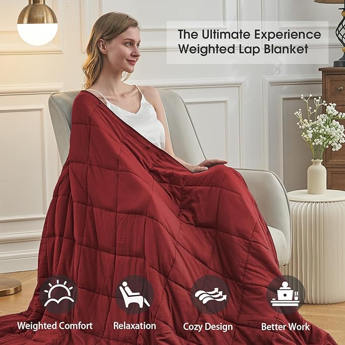 Red Weighted Blanket for Adults 12lbs, 48"x72", Twin Full Size Cooling Heavy Throw Blanket for 110-130lbs, Microfiber Soft Thick Big Blankets Weighted Comforter Breathable Gifts for Sleeping