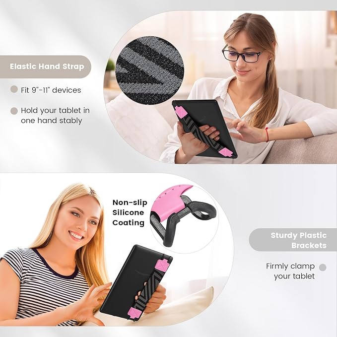 MoKo Security Hand-Strap for 9-11 Inch Tablet, iPad/iPad Pro/iPad Air/Kindle Fire HD/Samsung, High-Elasticity Versatile Hand Strap Lightweight Finger Grip Holder, Flowers Pink