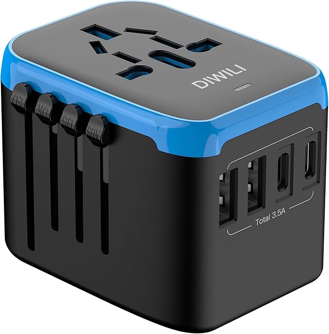 Universal International Power Travel Plug Adapter, 5 in 1 European Travel Plug Adapter W/ 3.5A 2xUSB-A and 2xUSB C Wall Charger and Worldwide AC Outlet for Europe USA UK AUS Asia