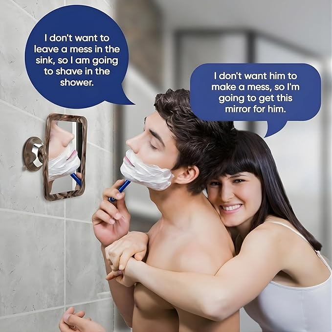 MIRRORVANA Fogless Shower Mirror for Shaving - Shatterproof Surface, Upgraded Suction Cup, and 360° Swivel Design - 6.3" x 6.3" (Cocoa Marble Print)