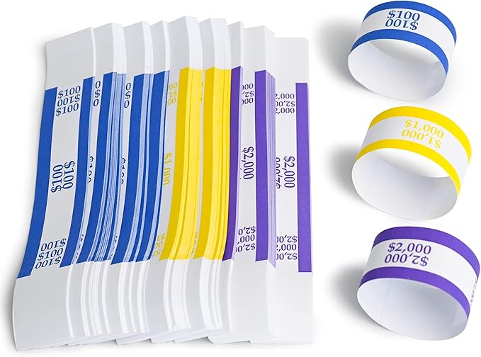 L LIKED 300 PCS Currency Straps Money Bands, Self Sealing Money Bill Wrappers ($100, $1000, $2000)
