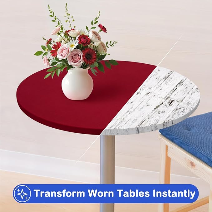 Wolkemer 4 Pack 2 Foot Burgundy Fitted Tablecloth 24 Inch Round Elastic Edges Table Cloth, Spandex Stretch Table Cover with Machine Washable Fabric for Wedding Party Picnic Dining Indoor Outdoor