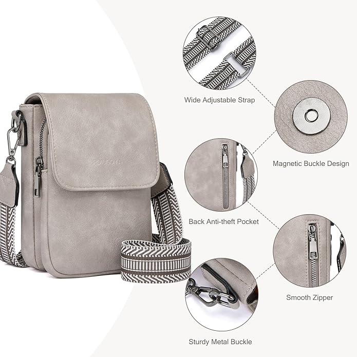 POIUGOYA Crossbody Bags for Women,Small Crossbody Purse with Triple Compartments,Cell Phone Wallet with Card Slots for Travel | Small