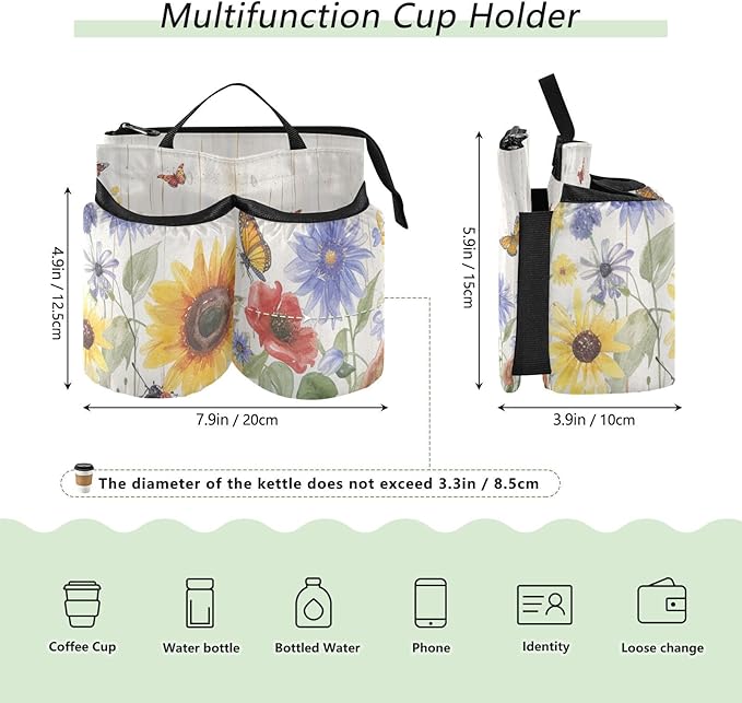 Luggage Cup Holder for Suitcases Free Hands Suitcase Cup Holder Travel Luggage Drink Holder Portable Luggage Cup Caddy Bag Carrier with Handle Watercolor Cornflower Butterfly