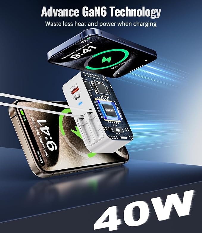 4 in 1 Retractable Wall Charger with Dual Cables,40W Retractable Phone Charger Wall Plug with Dual USB Ports,20W USB C Chargers Block Fast Charging for iPhone 17 16 15 14 13,LG, Galaxy S24 23,Pixel