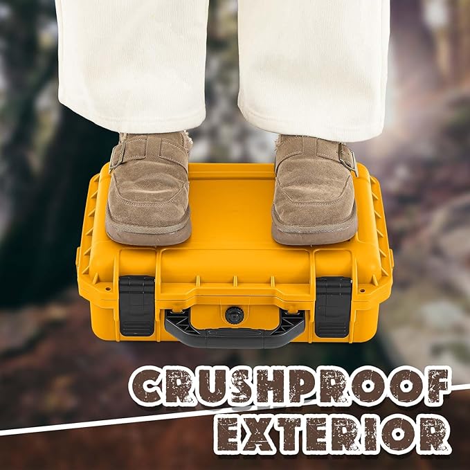 Relaxweex 1 Pcs Waterproof Hard Case with DIY Customizable Foam Insert Portable Protective Case with Knife for Camera Drones Equipments Tools Test Instruments(Yellow,8.5 x 6.5 x 3.7 Inch)