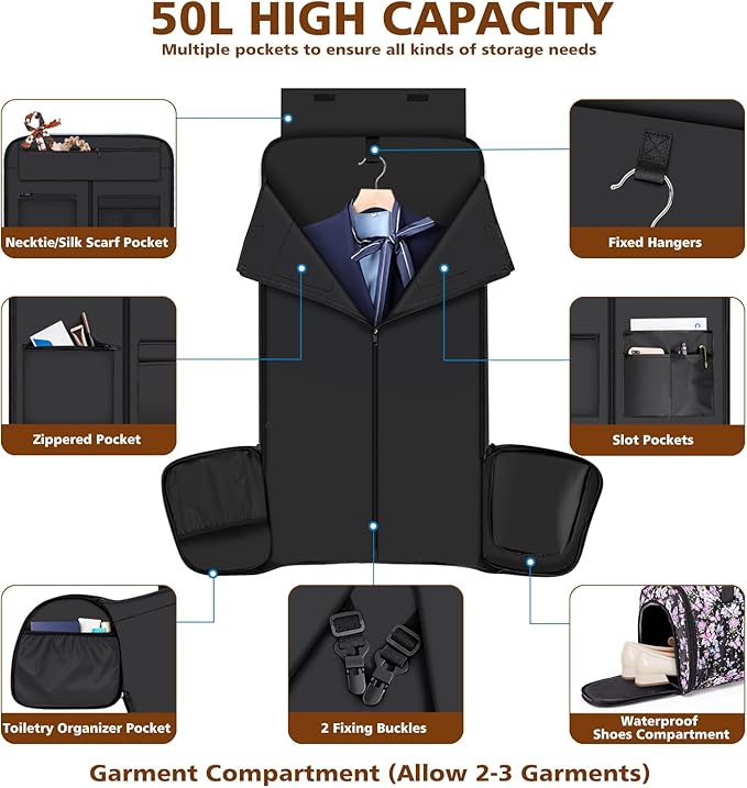 Rolling Garment Bags for Travel - Carry on Convertible Garment Duffle Bags with Wheels for Men Women, 4 in 1 Large Travel Duffel Bags with Shoes Compartment Hanging Suit Dress Weekender Bag 4pcs Set